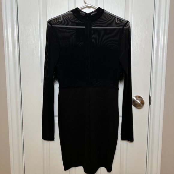 New Black Mesh and Feather Dress - Picture 3 of 4
